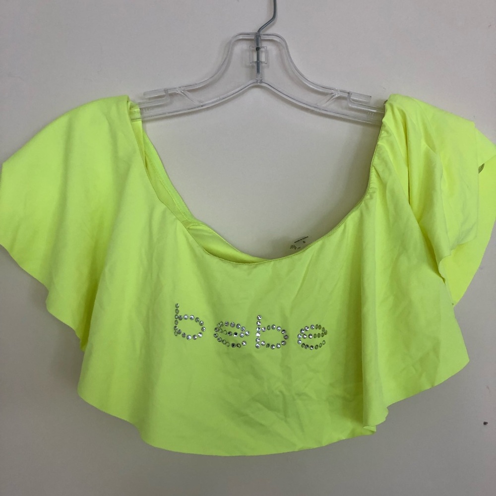 Neon Yellow Rhinestone BeBe Swim Top